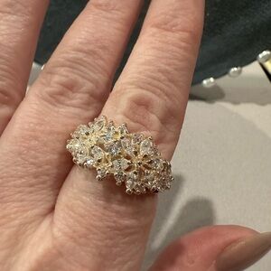 Elegant GoldTone  Floral Cluster Ring with Clear Stones - Women Jewelry